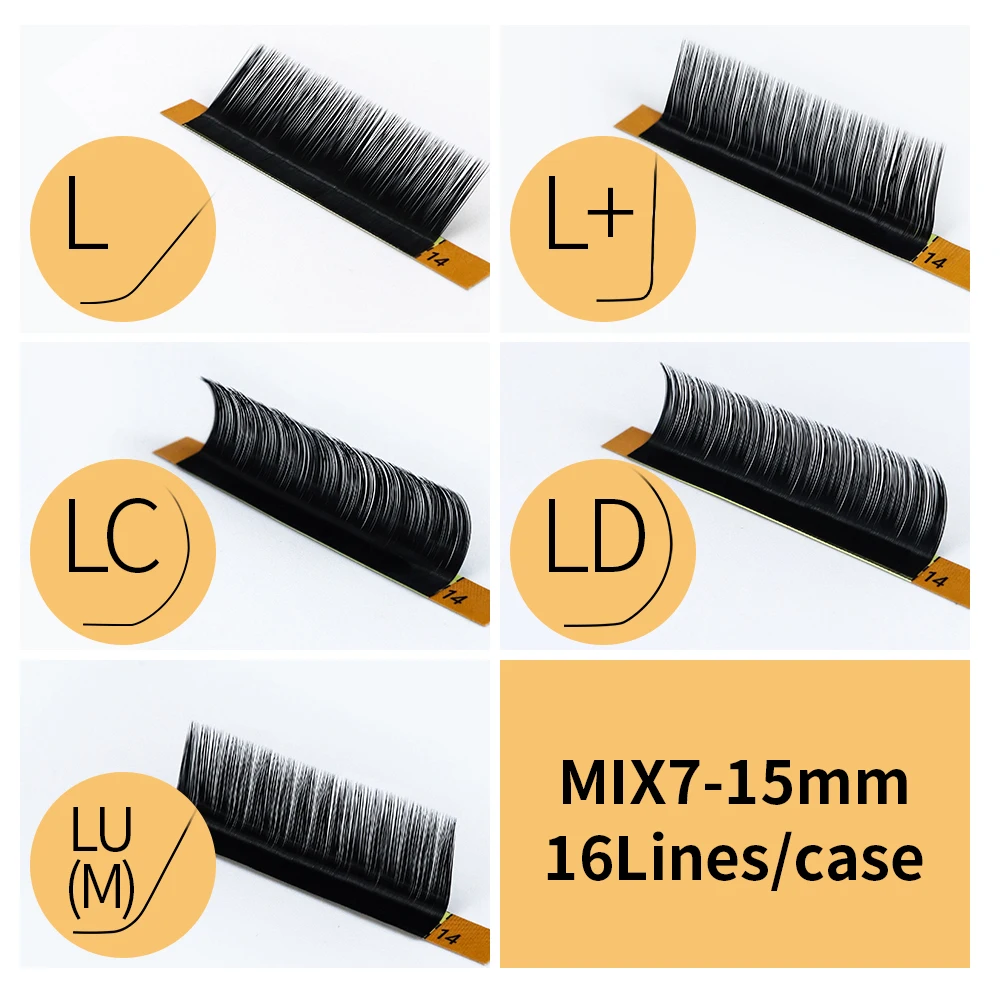 Фото GLAMLASH L +/LC/LD/LU(M)/N изгиб 7 ~ 15 мм микс 16 рядов/стандартные норковые ресницы для наращивания отдельные ресницы Мягкие Накладные ресницы №1