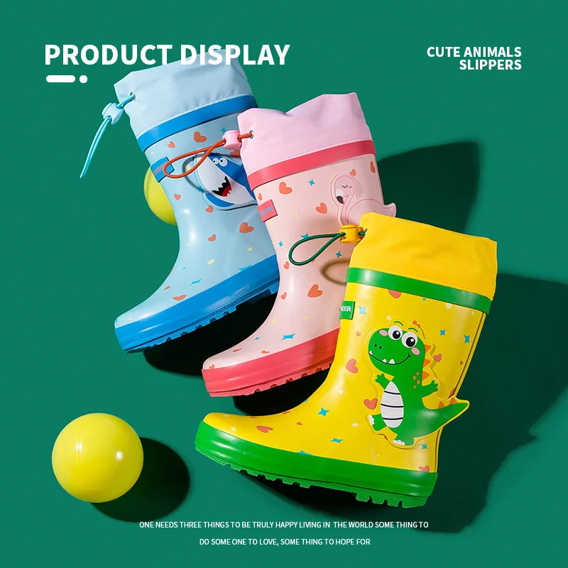 Children's Rain Shoes Band Mouth Cartoon Anti Slip Little Dinosaur Rain Boots Rubber Boys And Girls' Baby Water Shoes