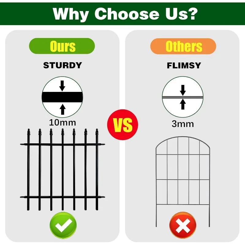 Metal Decorative Garden Fence 24" Wide x 24" High (5 Panels, Total Length 10 feet), Metal Border Folding Fence, Landscape