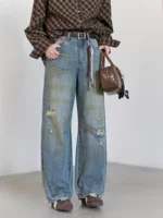 CHIC VEN rétro femmes jean ample décontracté nouveau taille haute jambes larges Denim pantalon femme pantalon printemps automne 2025 2