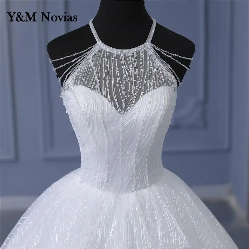 Y&m Novias Real Photo Vintage Lace Beaded Wedding Dresses Halter Neck Bridal Dress Sexy Cheap Wedding Gowns Sweetheart Princess 5