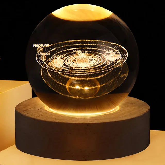 3D Crystal Lights Lamp Glowing Planetary Galaxy Night Light Crystal Ball Night Lights Bedside Light Home Decor Christmas Gift 3