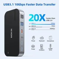 MOKiN 16 in 1 Docking Station USB C Dock Triple Monitor,3 HDMI,10Gbps USB 3.1,RJ45,SD/TF,Audio,PD 100W Adapter,For MacBook Dell - Image 4