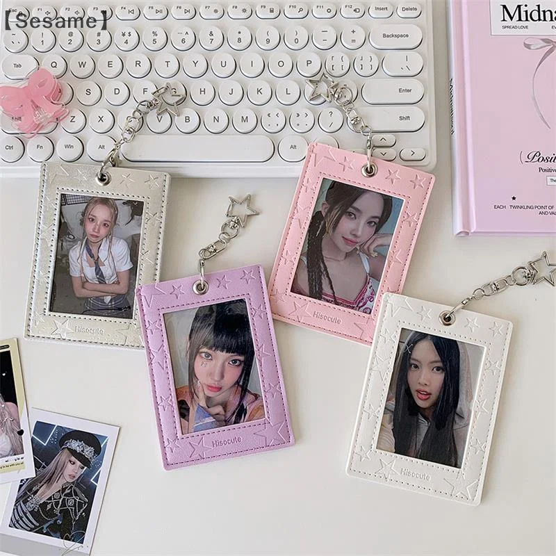 Sesame Starry PU Leather Photocard Holder with Keyring Pendant