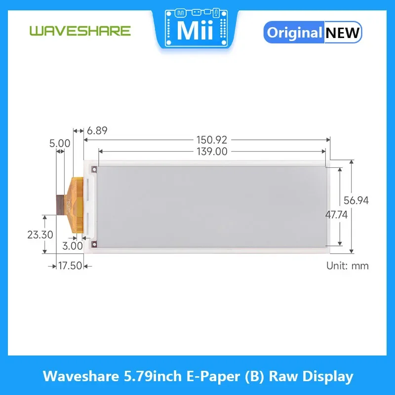 Waveshare 5.79inch E-Paper (B) Raw Display, E-ink Display, 792x272, Red/Black/White, SPI for Raspberry Pi/Jetson Nan