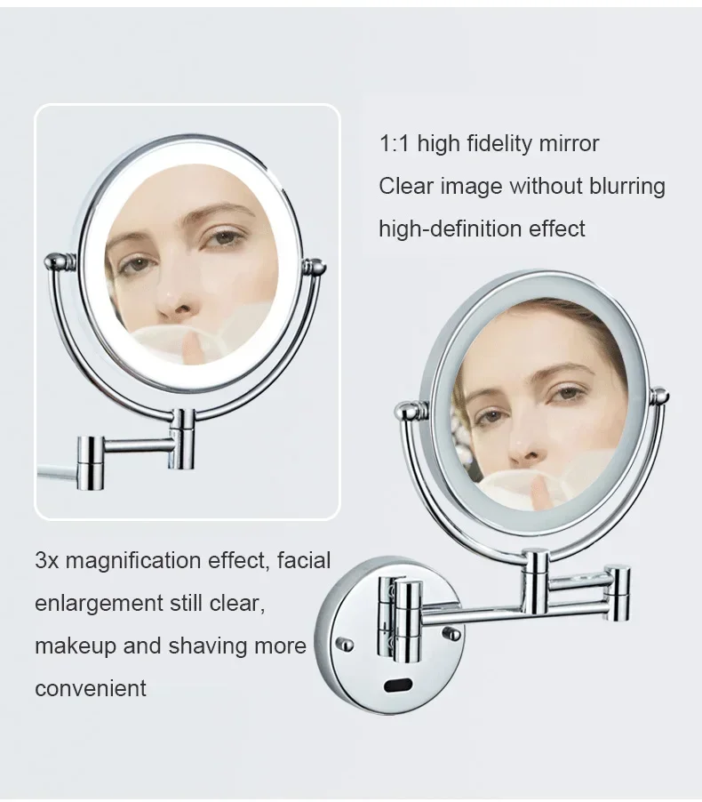 Induction bathroom makeup mirror black/brushed gold brass wall mounted extension folding double-sided LED light mirror bathroom 5