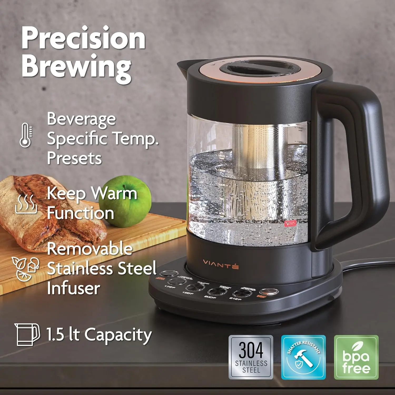 Luxury Tea Set. Electric Kettle with Tea Infuser for Loose Leaf And Ceramic Serving Set. Pot And Cups Set With Wo 5
