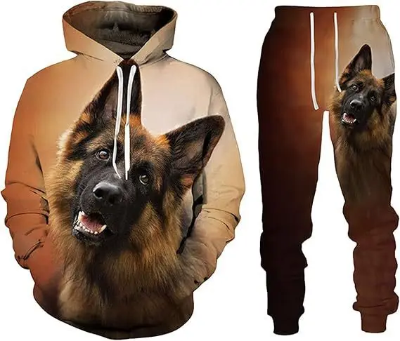 Men's Autumn Dog Print Hoodies Pants Sets