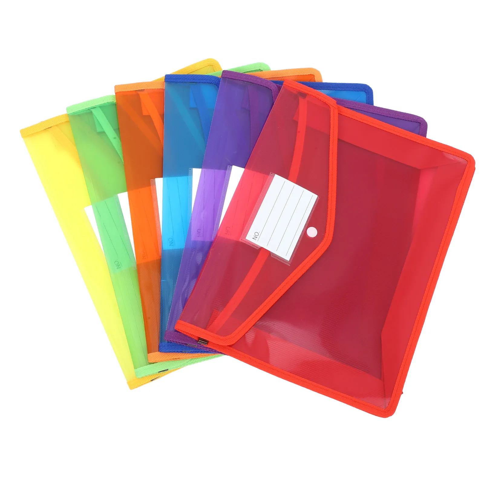 6Pcs A4 Plastic File Envelope Clear Thickened Waterproof Snap Closure Document Folder With Label Pocket For Office_voghion.com