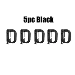 5-Piece Plastic Carabiner D-Ring Clip Set for Outdoor Hiking and Camping (5pc Black)