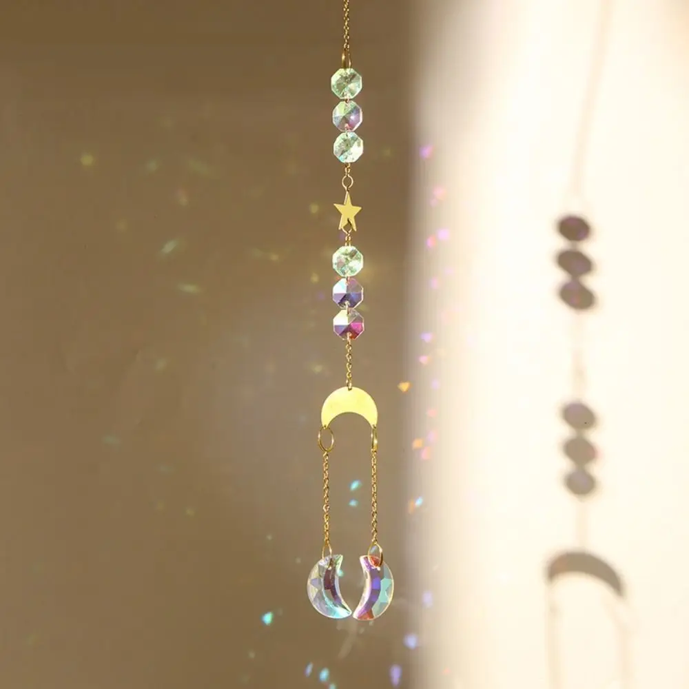 Sun Moon Star Crystal Sun Catcher Rainbow Prism Balcony Yard Hanging Wind Chimes Stained Glass Party Decor Window Drop Bell