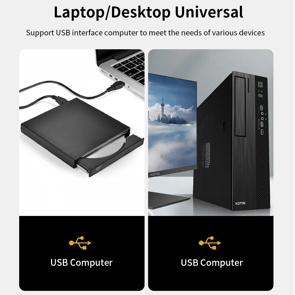DeepFox USB External CD DVD Reader CD/DVD Drive USB2.0 External Disk Drive CD-ROM DVD-ROM Optical For Macbook Laptop Desktop PC — view 4