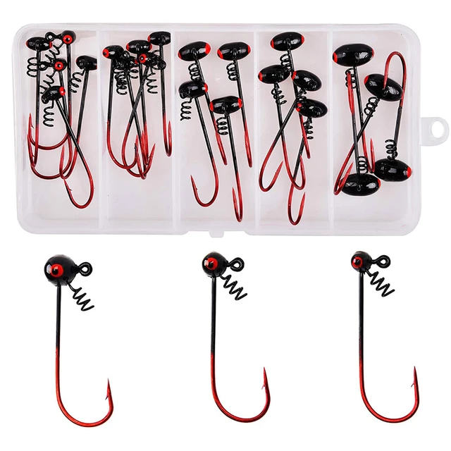 22Pcs Shakey Head Jig Hooks Bass Jig Head Fish hooks with Bait Screw Lock  Barbed Worm