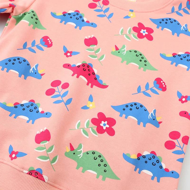 Girls Sweatshirts Dinosaur Prints Baby Girls Pink Clothes 2025 Fall New Children's Clothing Kids Long Sleeve Shirts