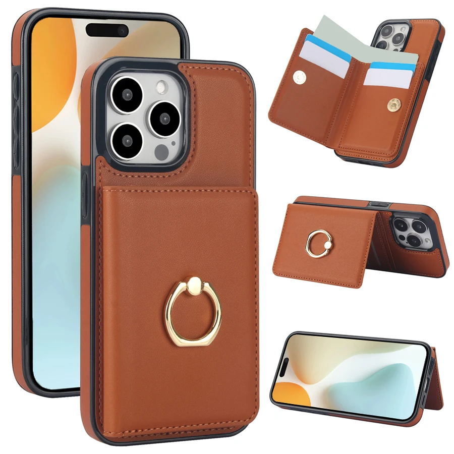 RFID Blocking Leather Wallet Case with Card Slot and 360° Magnetic Kickstand