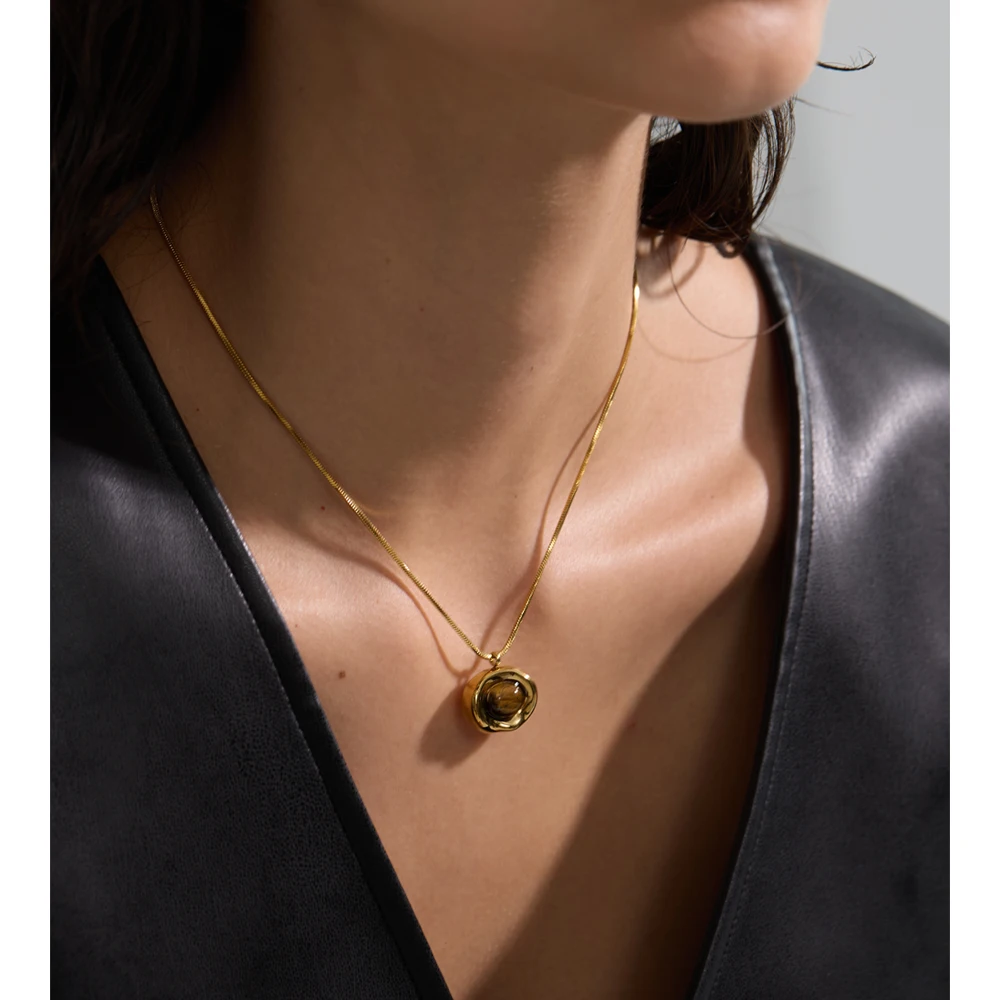 Yhpup Tiger Stone Necklace High Quality Stainless Steel