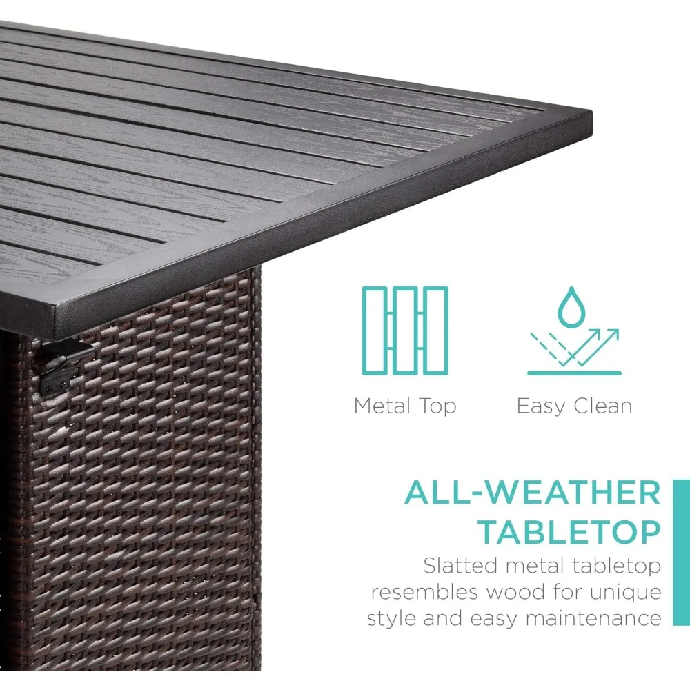 Wicker Dining Table Set of 5, W/Built-in Bottle Opener, Hidden Storage Shelf, Metal Tabletop, 4 Stools, Outside Dining Table Set 4