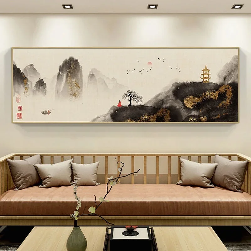 

Living room Decorative painting sofa background wall new Chinese Zen Ink Mountain Water Bedside Bedroom Banner decoration i