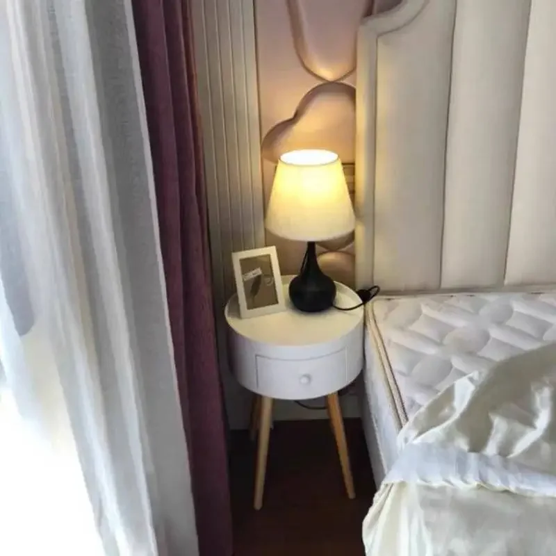 Bedside Cabinet Round Furniture Simple Modern Assembly Bedroom Nordic Style Children&lsquo;s Pink Sofa Side Table Small Circle Tables