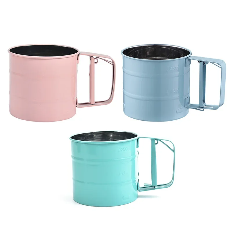 Flour Sifter Baking Tool Semi-automatic Hand-Held Flour Shaker Hand Pressing Type Sieve Pink Kitchen Accessories Cake