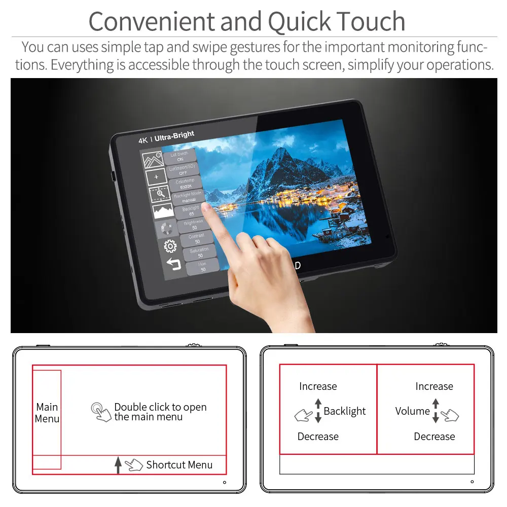 FEELWORLD LUT7 PRO 7 Inch Ultra Bright 2200nits DSLR Camera Field Monitor 3D LUT 1920X1200 IPS Touch Screen HDR Waveform 4K HDMI dslr field monitor