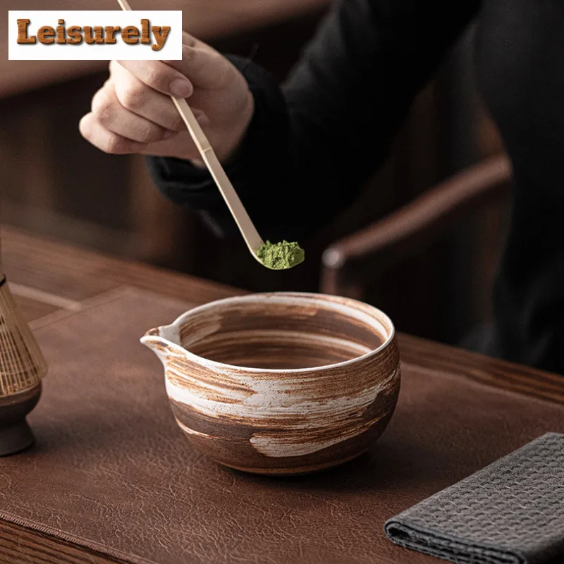 4pc/set Kiln-changed Coarse Pottery Tea Set Complete Set Whisk Batidor Japanese Matcha Set Kit Tea Holder Home Tea-making Tools