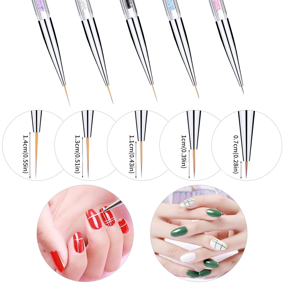 5Pcs Nail Art Dual-Ended Rhinestones Gem Picking Dotting Pen Nail Stripe Liner Brush Painting Manicure Accessoires Tools 5