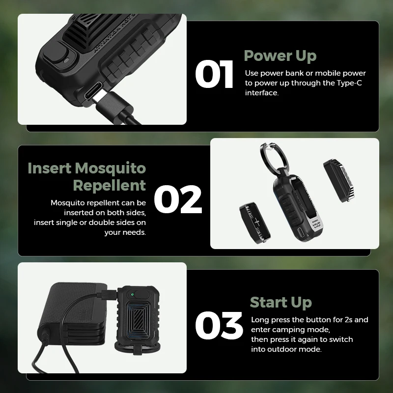 Outdoor Mosquito Repeller with IPX4 Waterproof Protection and Battery-Free Operation