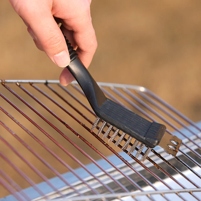 Stainless Steel Barbecue Brush Grill Cleaning Wire Brush with Scraper BBQ Cleaner Accessories For Outdoor Camping