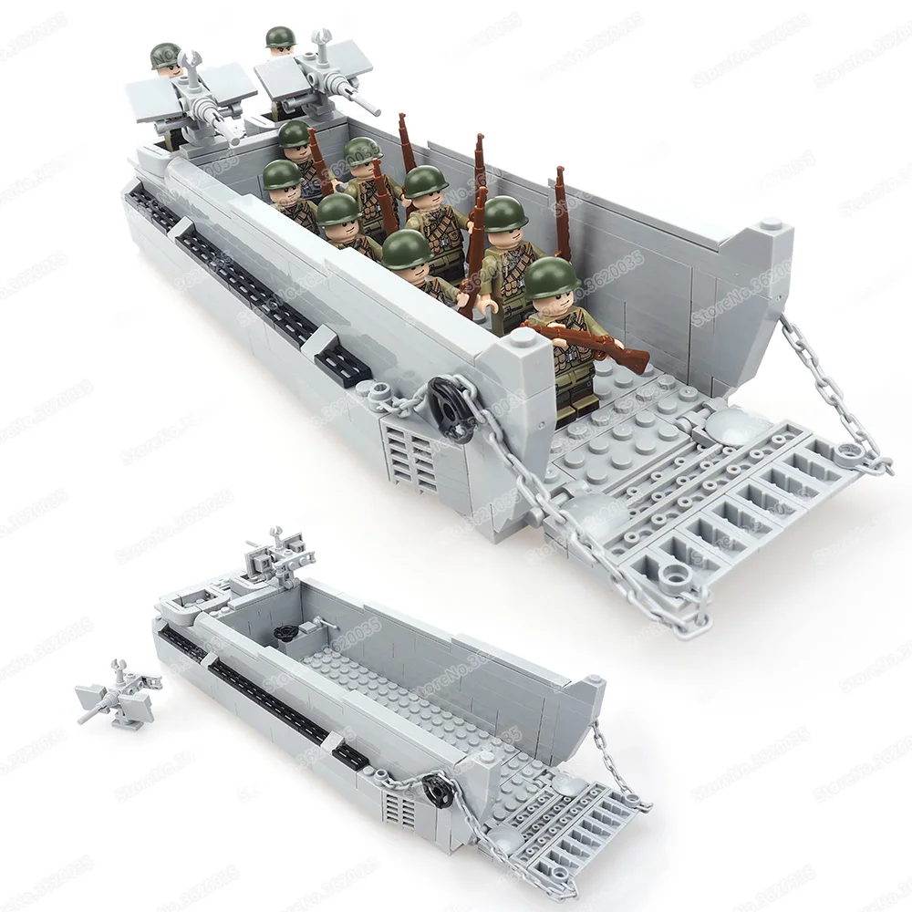 Building Block Toy Military US LCVP Landing Craft WW2 Soldier Figures Weapons Landing Battle Special Army Model Child Gifts Boy Toys