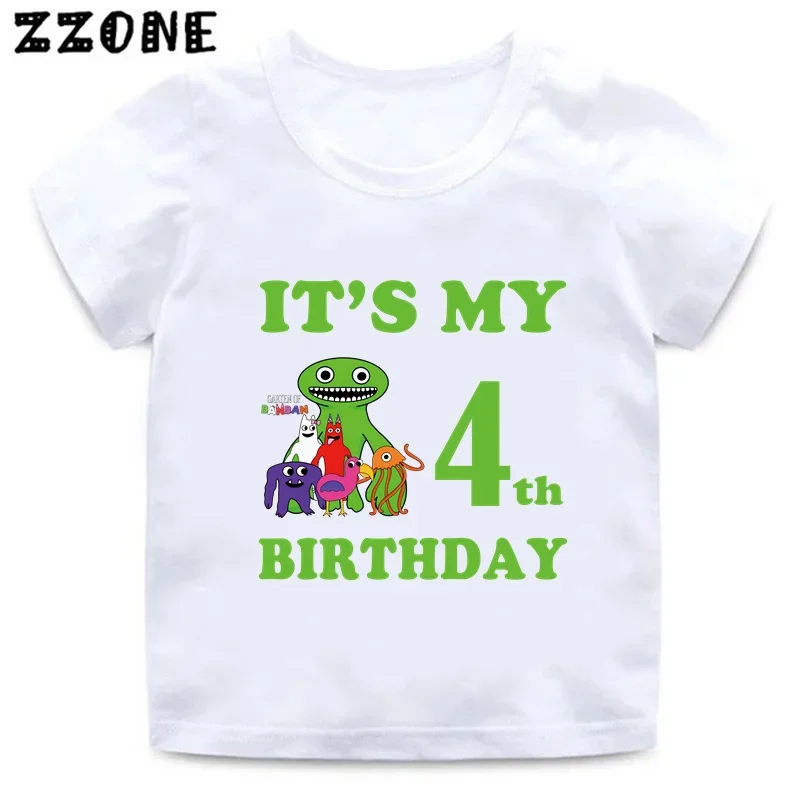 Hot Game Garten of Banban Print Kids Clothes It's My 1 2 3 4 5 6 7 8 9 Years Birthday Boys Girls T shirt Baby Children T-Shirts 4
