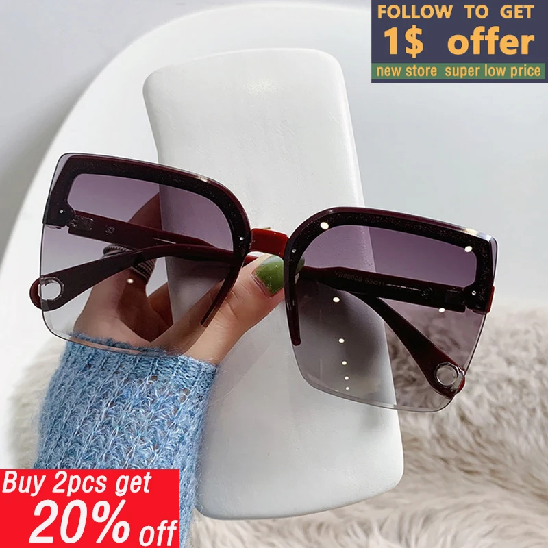

Oversized Women Sunglasses Fashion Rimless Eye Vintage Square Sun Glasses Eyewear Design Uv400 Female Shades gafas sol de mujer