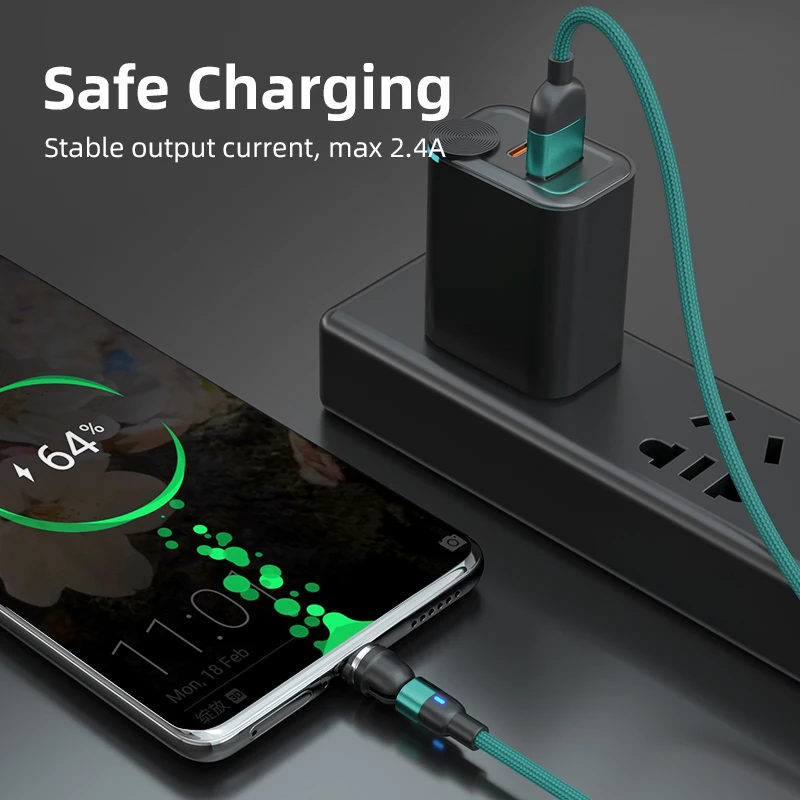 Universal 540° Rotating Magnetic USB Type C Charging & Data Sync Cable - 2.4A