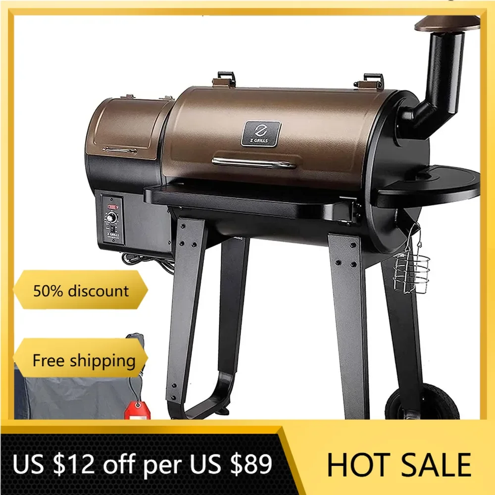 Z GRILLS ZPG-450A Upgrade Wood Pellet Grill & Smoker 8 in 1 BBQ Grill Auto Temperature Control, 450 Sq in Bronze