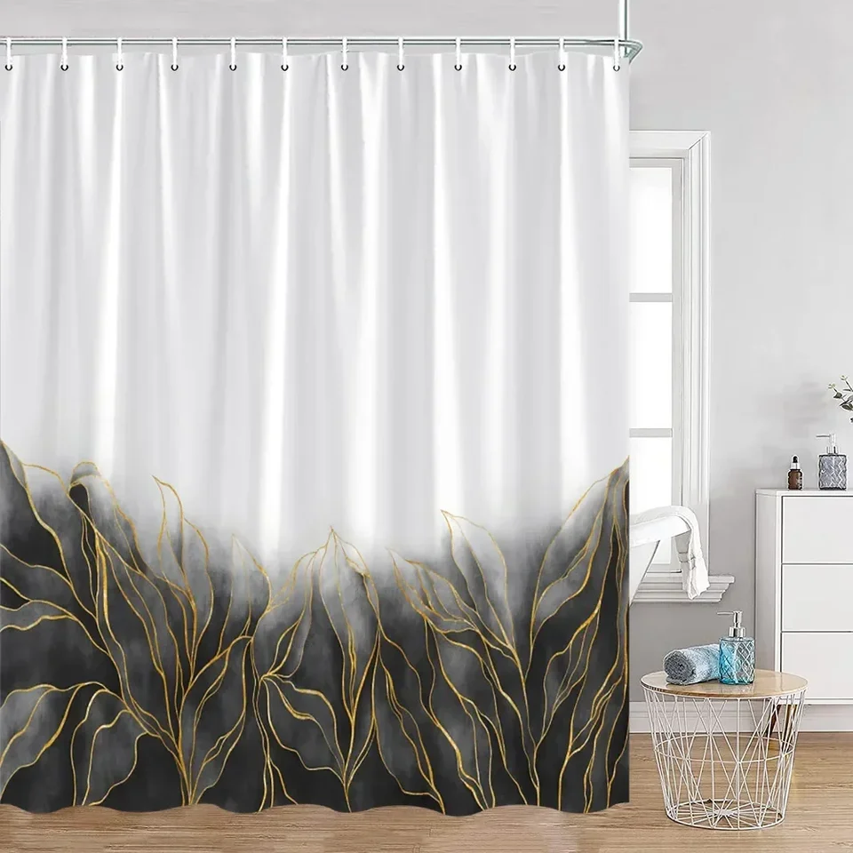 Tenda Doccia Antimuffa, Uiiooazy Tenda Doccia Piccola 90x180cm Nero e Oro Effetto Marmo Astratta Grigio Giallo Tende da Bagno Tessuto Lavabile
