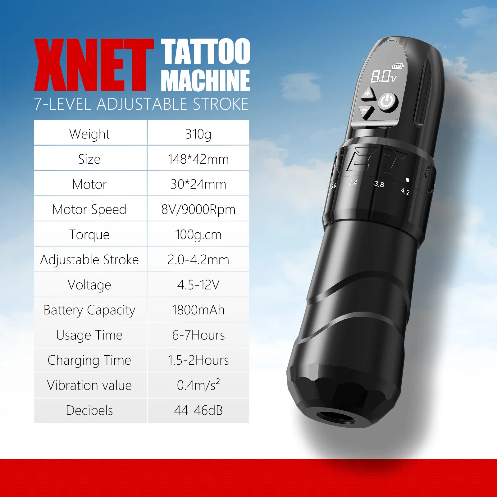 XNET F2 Wirless Tattoo Machine Pen 2.0-4.2mm Adjustable Stroke Powerful Motor Makeup Microplasty Pen Tattoo