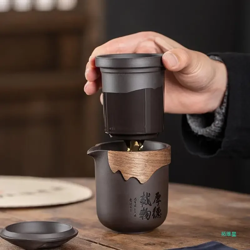 Travel tea set Chinese purple clay sand teaware sets outdoor portable tour tea cups kung fu infuser pot tea set