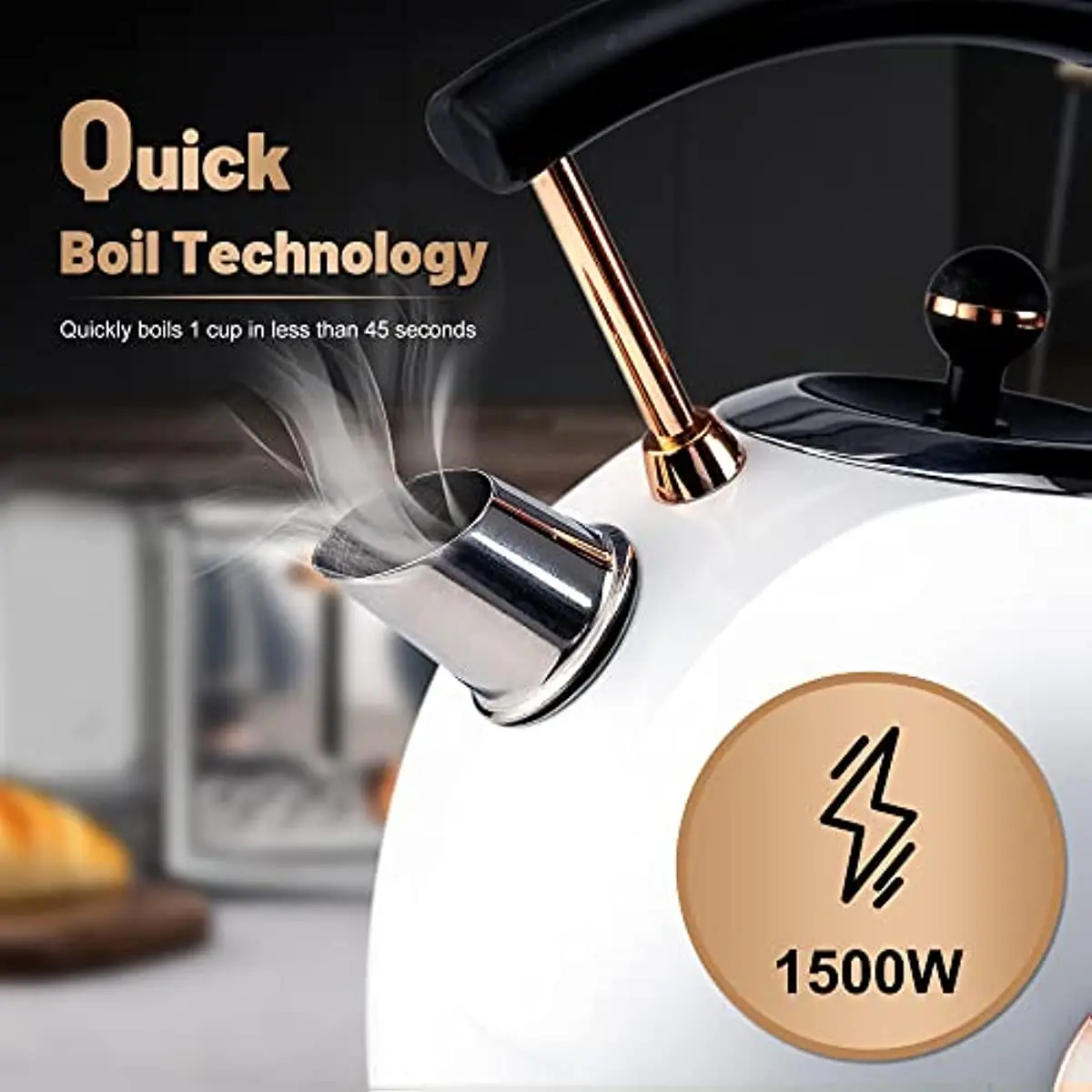 Retro Electric Kettle Stainless Steel 1.8L Tea Kettle, Hot Water Boiler  with Thermometer, Led Light, Fast Boiling, Auto Shut-Off&Boil-Dry  Protection (White) 