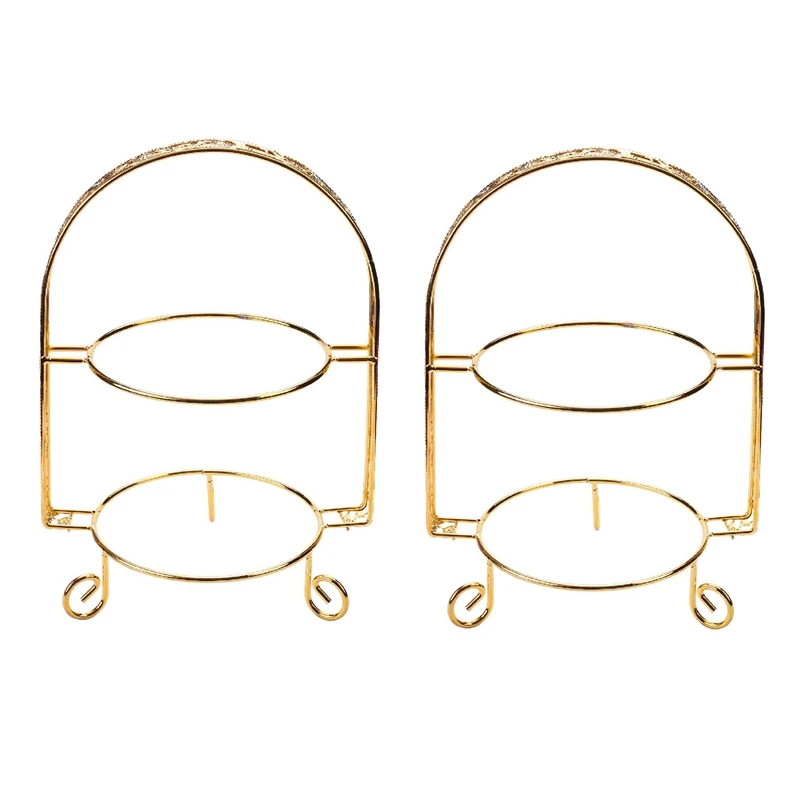 

2X Cake Stand Double-Layer Arch-Shaped Golden Fruit Dessert Rack Wedding Birthday Party Decoration Cupcake Stand Gold