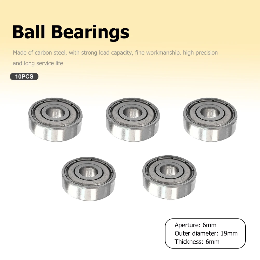 10pcs Ball Bearings 6x19x6mm 626zz Inline Roller Skate Bearing Carbon Steel Miniature Ball Bearings Replacement for Door Window