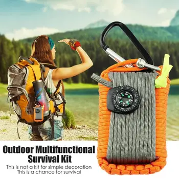 Survival Kits Camp Fishing Set Bags Includes Line Saw Paracord Pin Return Pin Whistle Flashlight Hiking Buckle Storage Bag Etc 5