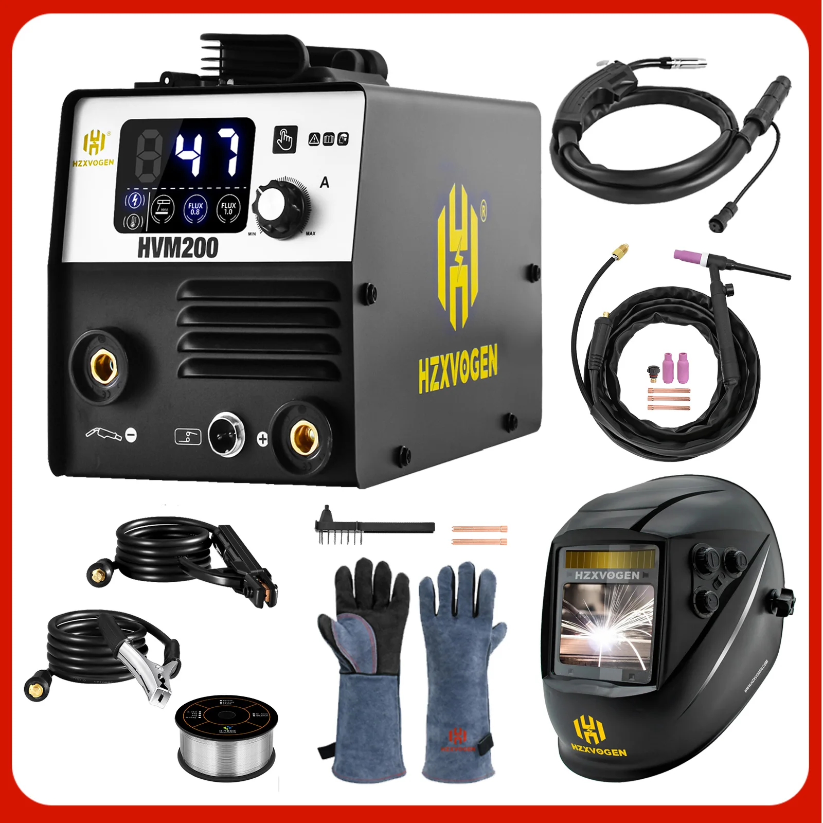 HZXVOGEN 3 in1 MIG Semi-automatic welding machine Without Gas MMA MIG TIG Inverter Welder 220V 110V сварочный полуавтомат