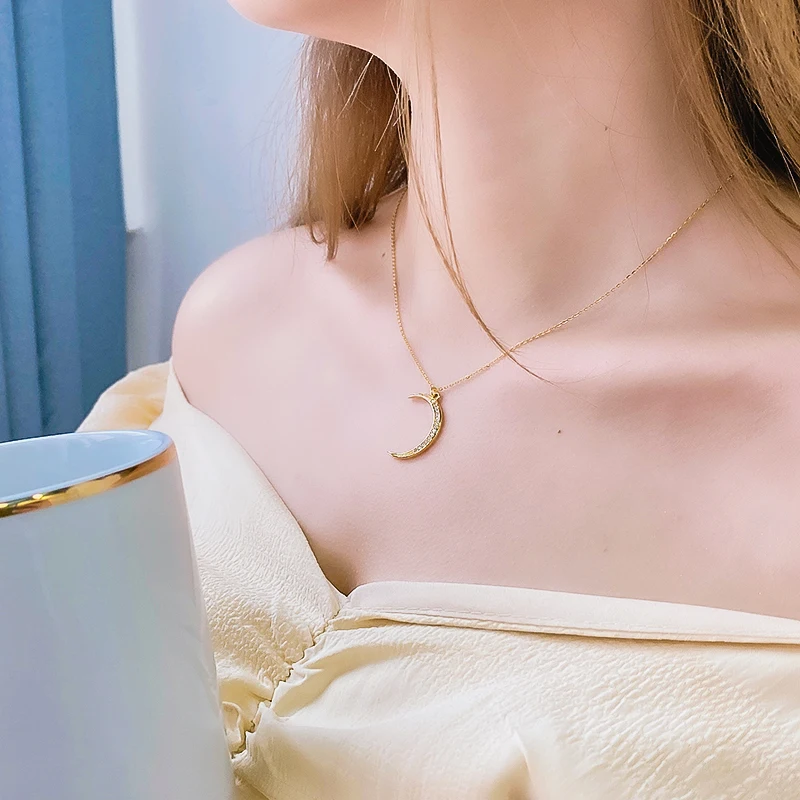 18K Gold Plated Moon Trendy Necklace For Women 925 Sterling Silver Simple Atmosphere Wedding Birthday Gift Anniversary 2023 New