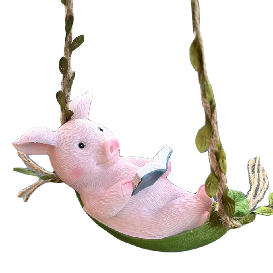 Charming Pig Swing Sculpture Garden Decor