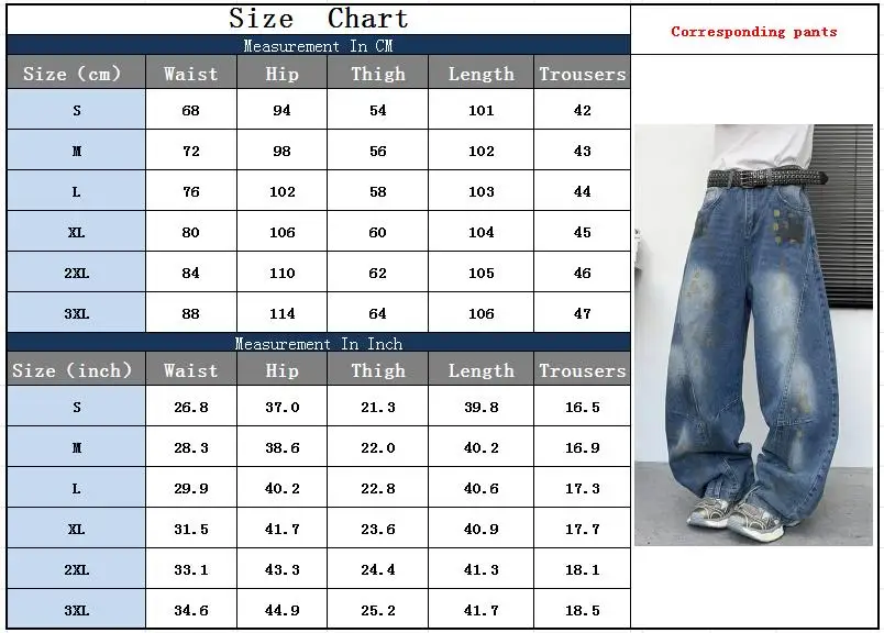 2025 Trashy Y2K Mode Distressed Washed Blue Baggy Jeans Hosen für Männer 90er Jahre Vintage Kleidung gerade Denim Hosen Ropa Hombre – Detail 3