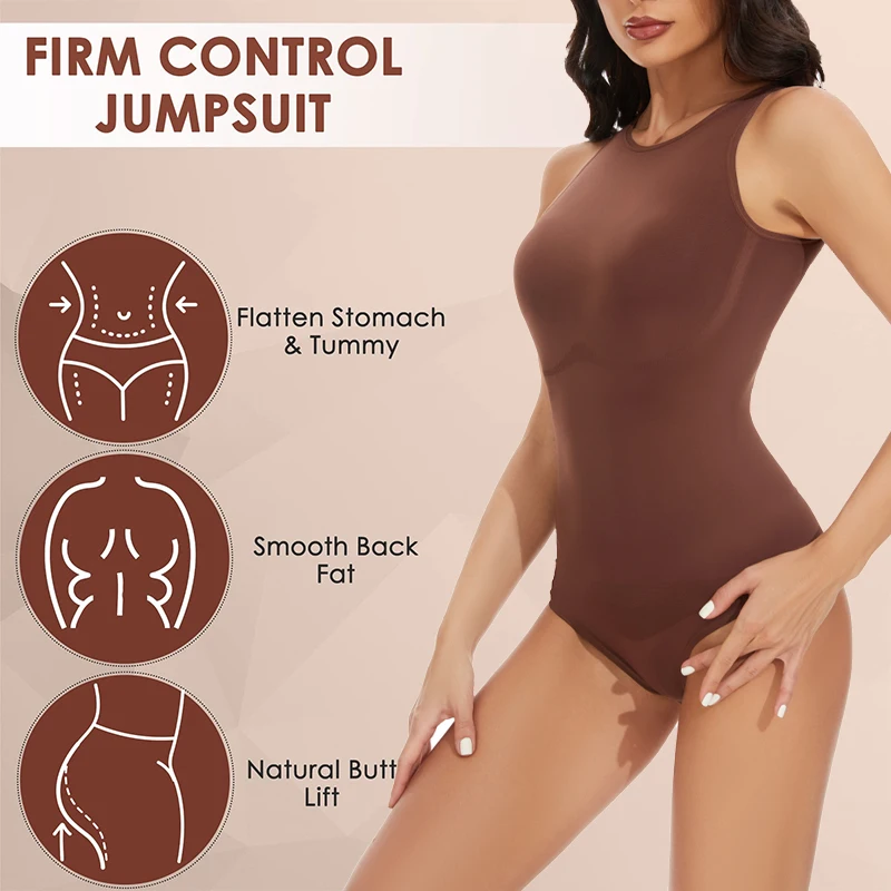 Tummy Control Shapewear Thongs Bodysuit for Women Racerback Top Seamless  Body Sculpting Shaper Underwear Jumpsuit Outfits Brown - AliExpress