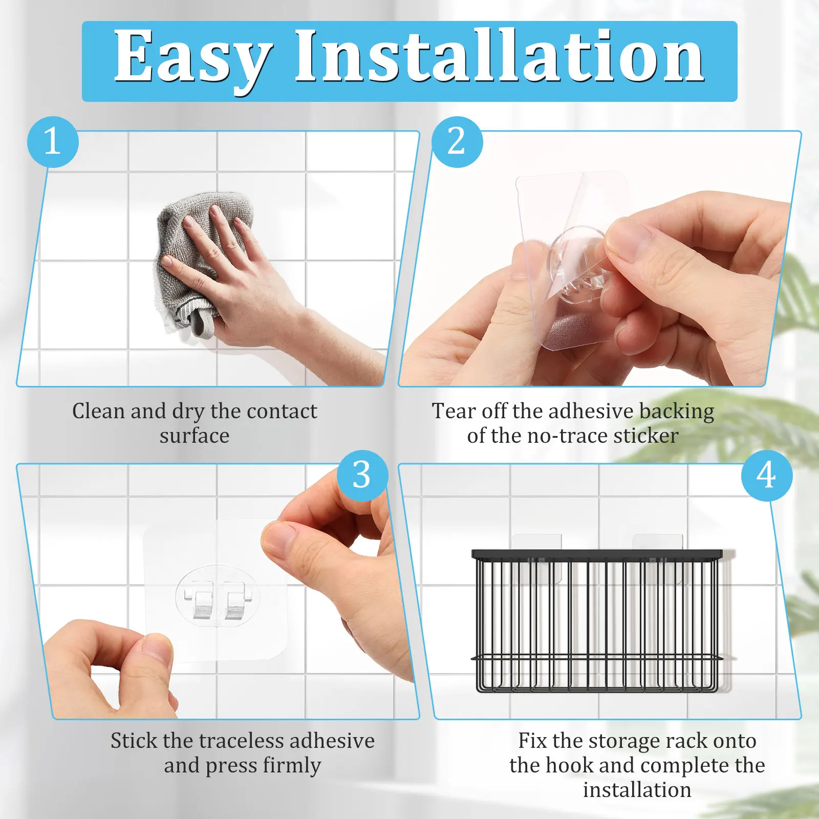 4Pcs Wall mounted Storage Basket Iron Kitchen Bathroom Storage Rack No Drilling Cabinet Door Organizer Home Bathroom Accessories