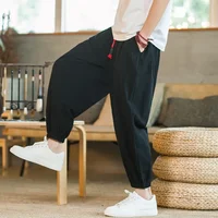 Men's Cotton and Linen Harem Pants Casual Loose Oversize Beach Pants Chinese Style Wide Leg Trousers Joggers Men Summer