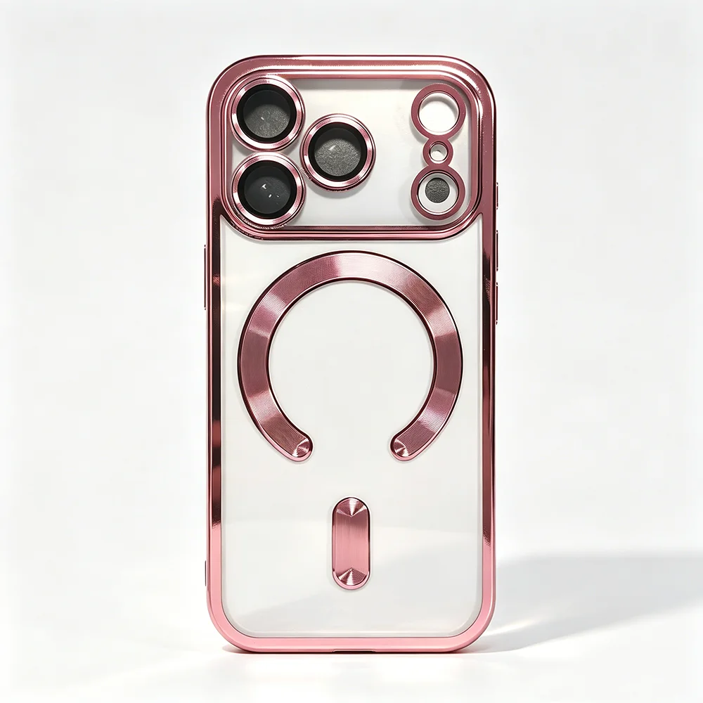 Elegant Orange Magnetic Clear Case with Wireless Charging Compatibility - Stylish Plating Soft Business Cover