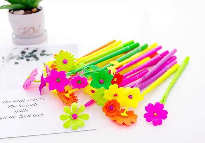 4-teiliges Lytwtw's Silikon, bunt, kreativ, niedlich, Blumen-Gelstifte, Schreibwaren, Büro, Schulbedarf, Geschenk, Simulationsgriffe, Stab – Detail 8
